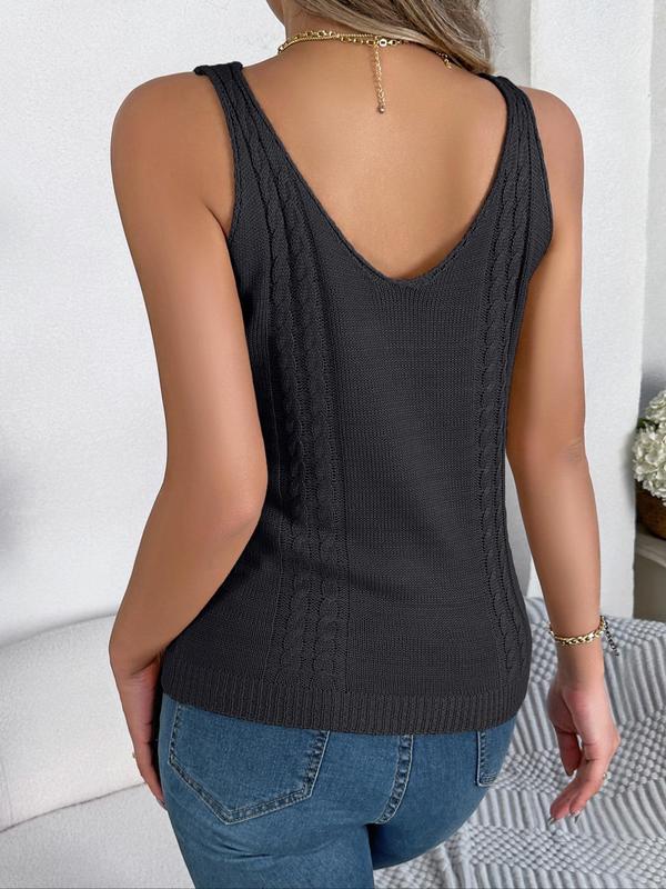 Women's Plain Hollow Out Backless Sweater Vest, Summer Clothes Women, Casual V Neck Sleeveless Knit Top for Daily Wear, Ladies Clothes for All Seasons, Cute Summer Tops