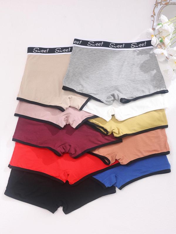 Women's Contrast Binding Letter Tape Boxer Brief, Soft Comfy Breathable Drop Waist Briefs, Underwear for All Seasons