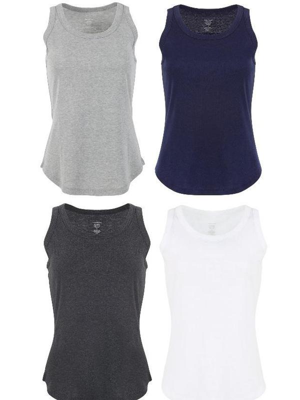 Urban Diction Scoop Neck Tank Tops Packs- Set of Four, Multi Colors Basic Soft Comfort Sleeveless Tops Casual Womenswear Colorful Cotton