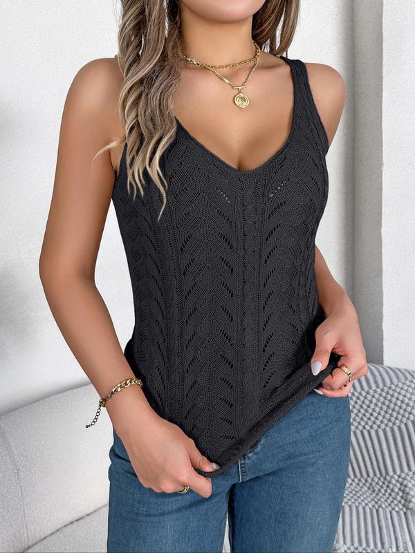 Women's Plain Hollow Out Backless Sweater Vest, Summer Clothes Women, Casual V Neck Sleeveless Knit Top for Daily Wear, Ladies Clothes for All Seasons, Cute Summer Tops