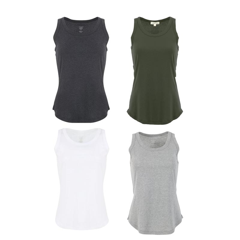 Urban Diction Scoop Neck Tank Tops Packs- Set of Four, Multi Colors Basic Soft Comfort Sleeveless Tops Casual Womenswear Colorful Cotton