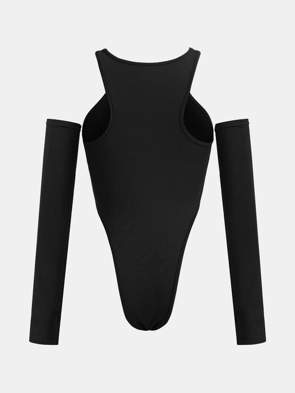 YOZY Women's Cut Out Long Sleeve Crewneck Shapewear Bodysuit, Lady Basic Minimalist Solid Round Neck Long Sleeve Bodysuit, Ladies Comfort Clothes for Spring & Fall Holiday, Longsleeves Womenswear