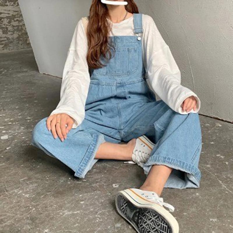 Y2K Women Denim Jumpsuit Straps Wide Leg Overalls Streetwear Blue Jean Playsuit - Womenswear Casual Comfort Adjustable Clothing