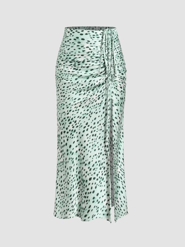 Spot Drawstring Split Maxi Skirt