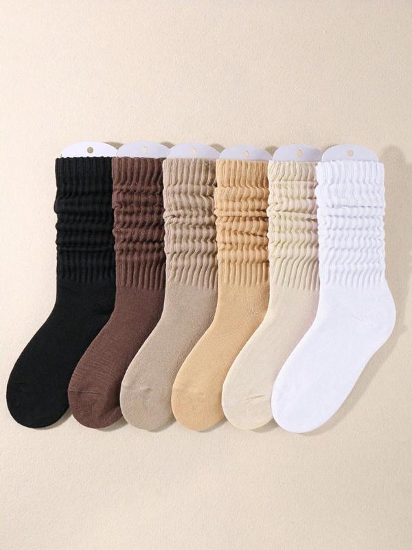 Women's Solid Crew Socks, Baggy Socks, Multi-pack Soft Comfy Breathable Comfortable Cozy Mid-calf Long Socks for Daily Wear, Slouch Crew Socks for Women,  Machine Washable, Comfort Casual Womenswear, Lady's Fall & Winter Socks & Hosiery, Fall Clothes