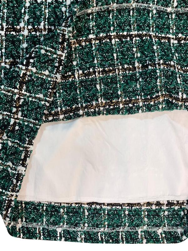 Plus Size Plaid Jacquard  Faux Pearls Decor Button Split Hem A Line Skirt, Elegant High Waist Short Skirt for Daily Vacation Party, Women's Bottoms for Spring & Fall