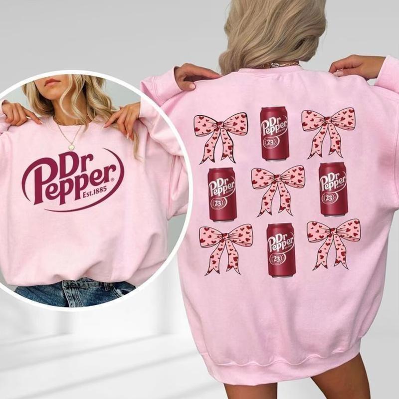 Dr Pepper pink coquette bow 2 Sides SWEATER & T SHIRT, Pepper lover Sweatshirt, Pepper Fan Sweatshirt, Gift for love one Sweatshirt