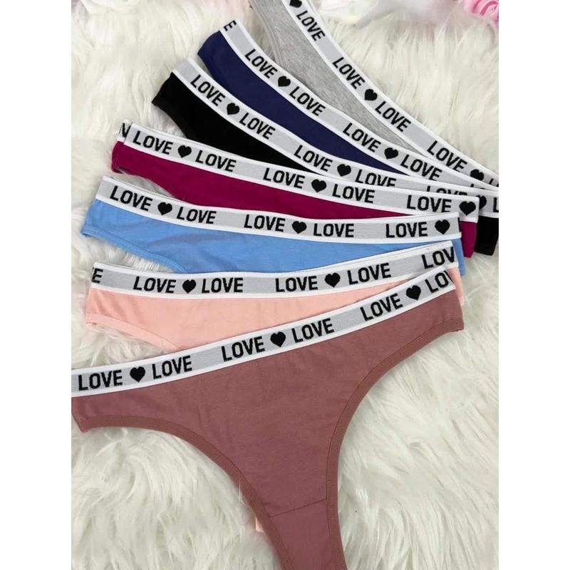 7pcs Letter Print Cotton Thongs, Sexy Comfy Breathable Stretchy Intimates Panties, Women's Lingerie & Underwear sexy knicker Women's High womenswear bodysuit Women's Seamless do not dry clean print