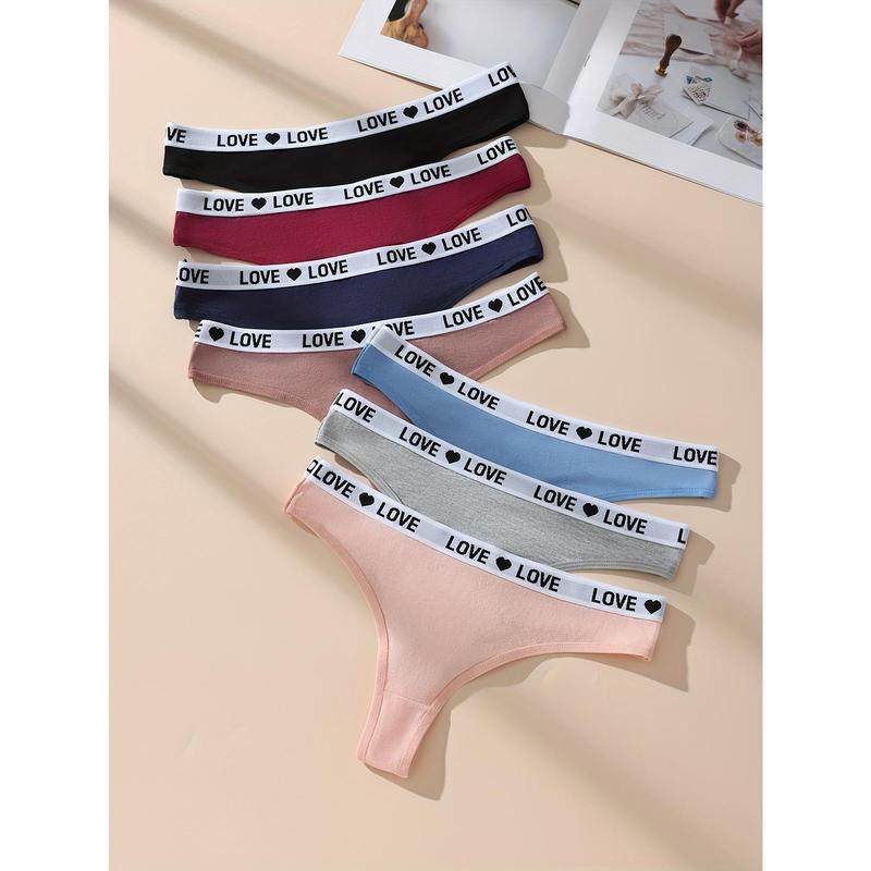 7pcs Letter Print Cotton Thongs, Sexy Comfy Breathable Stretchy Intimates Panties, Women's Lingerie & Underwear sexy knicker Women's High womenswear bodysuit Women's Seamless do not dry clean print