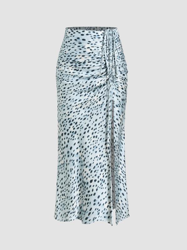 Spot Drawstring Split Maxi Skirt