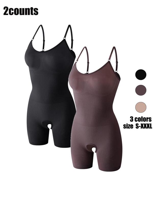 Women's Solid Adjustable Strap Shapewear Bodysuit, High Stretch Tummy Control Shaper, Ladies Shapewear for All Seasons