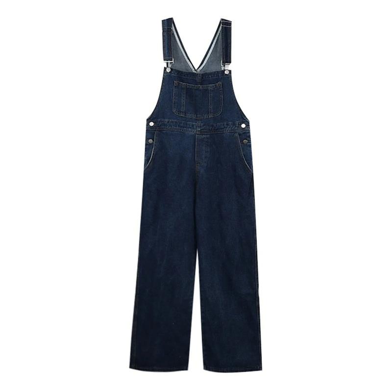 Y2K Women Denim Jumpsuit Straps Wide Leg Overalls Streetwear Blue Jean Playsuit - Womenswear Casual Comfort Adjustable Clothing