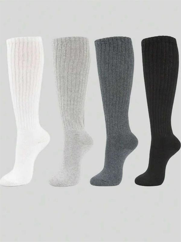 Women's Solid Over The Calf Socks, Casual Soft Comfy Breathable Socks for Daily Wear, Women's Socks for All Seasons