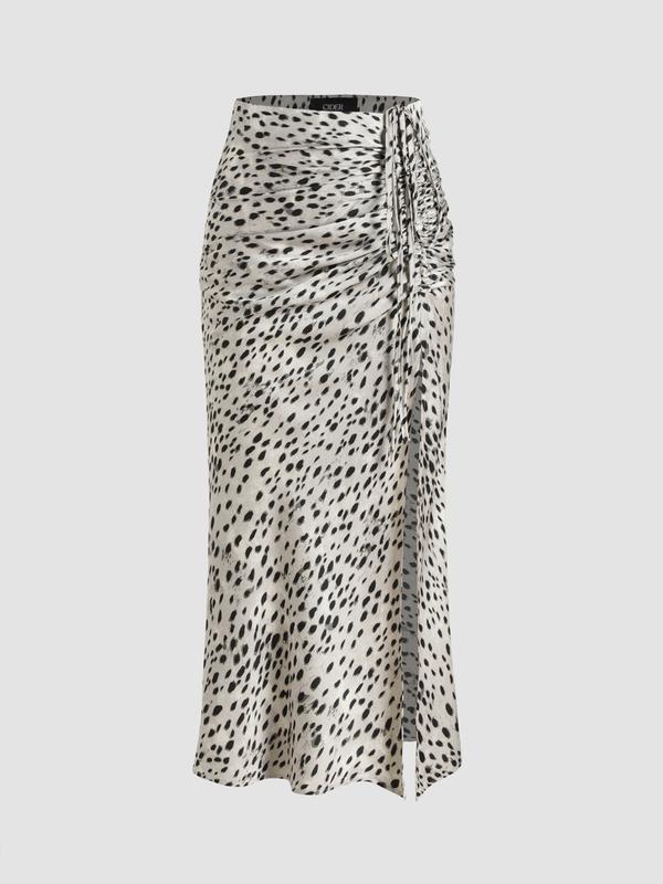 Spot Drawstring Split Maxi Skirt