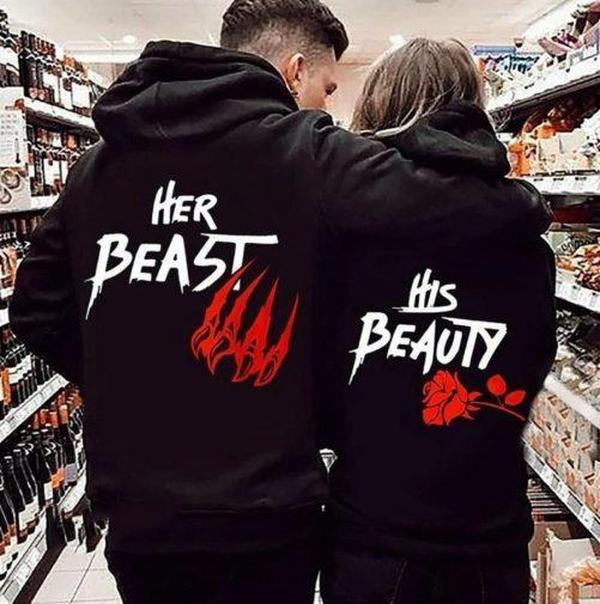 Beauty and Beast Matching Couple Hoodie, Beauty and Beast Hoodie, Anniversary Hoodie, Valentine's Day Hoodie, Cute Couple Hoodie, Gift For Couple Cotton Womenswear