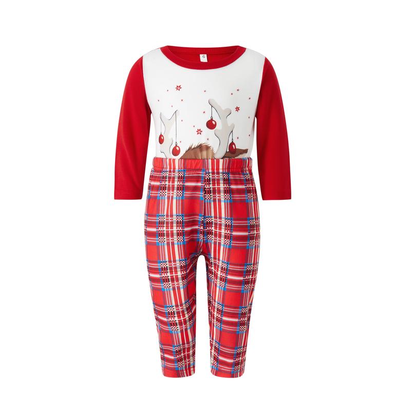 Family Christmas Matching Pajamas, Dad Mom Kid Baby Cartoon Plaid Sleepwear Homewear Sets