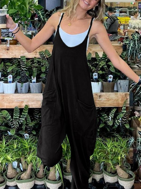 Women's Pocket Cami Jumpsuit without Camisole, Summer Clothes Women, Jumpsuit for Women, Basic Minimalist Sleeveless Spaghetti Strap Jumpsuit, Summer Outfits 2024, Womenswear