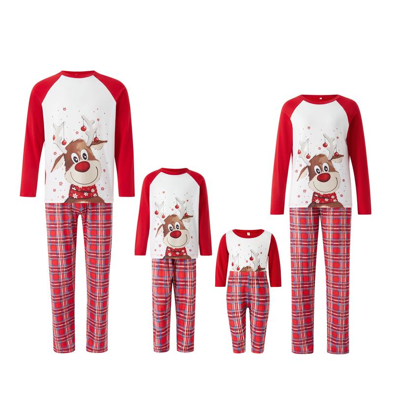 Family Christmas Matching Pajamas, Dad Mom Kid Baby Cartoon Plaid Sleepwear Homewear Sets