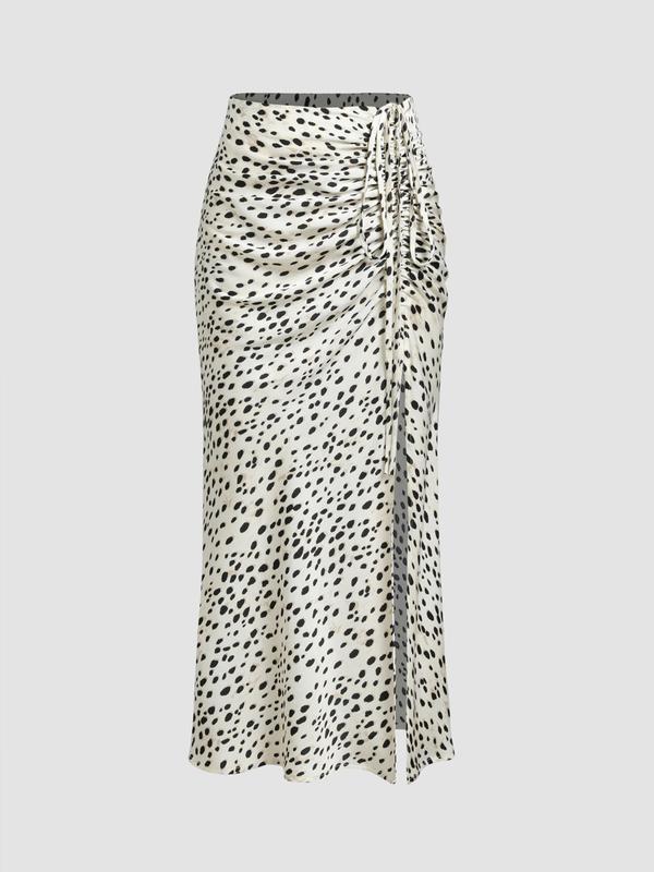 Spot Drawstring Split Maxi Skirt