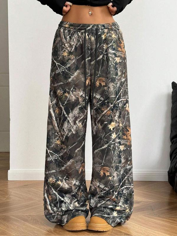 Women's Camo Print Trousers, Casual Comfy Tree Print Trousers for Daily Wear, Ladies Bottoms for Fall & Winter