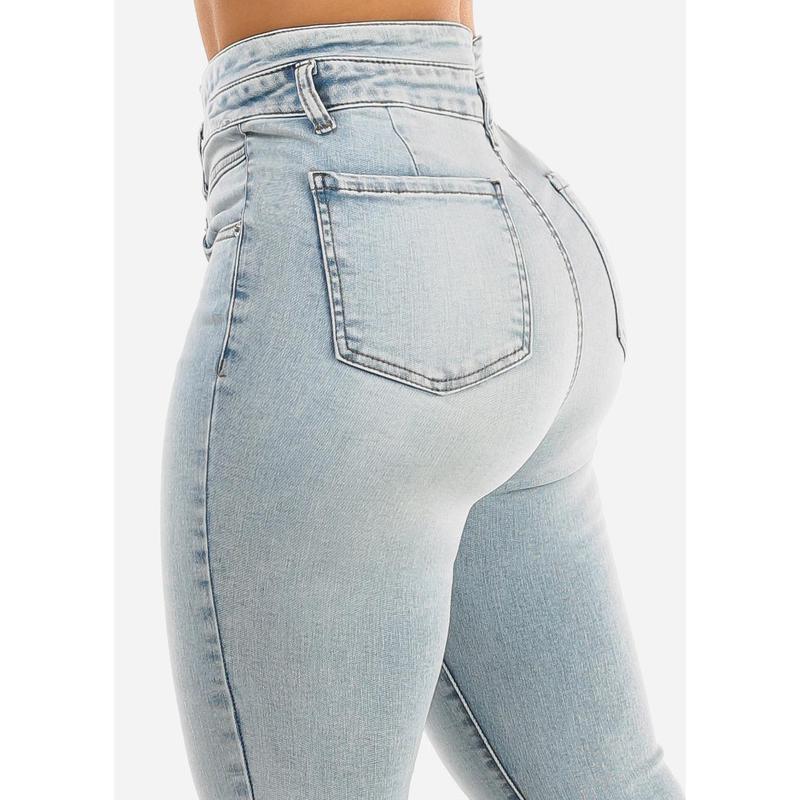 Butt Lifting Button Up Skinny Jeans Acid Wash