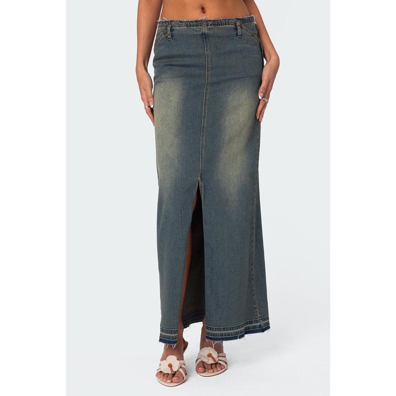 Lexy Washed Denim Maxi Skirt