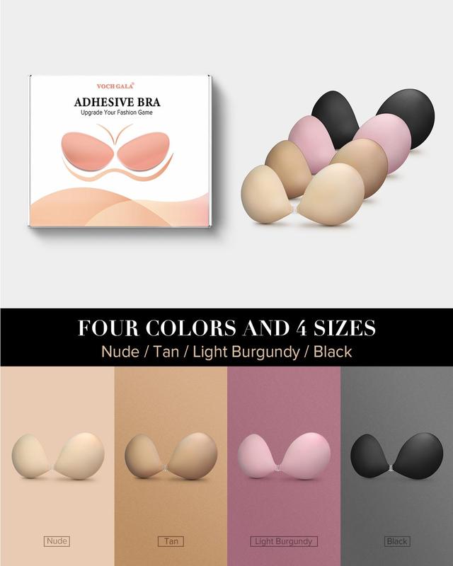 VOCH GALA Sticky Bra 2 Pairs Push Up forWomen, Strapless Backless Bra forWedding Parties Events, Comfortable Adhesive Bra