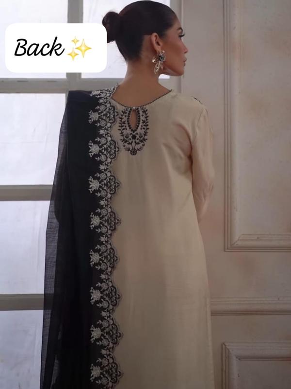 Raw Silk Embroidered Cutwork Suit with Khaddi Net Embroidered Dupatta - Traditional Women's Dress woman dress