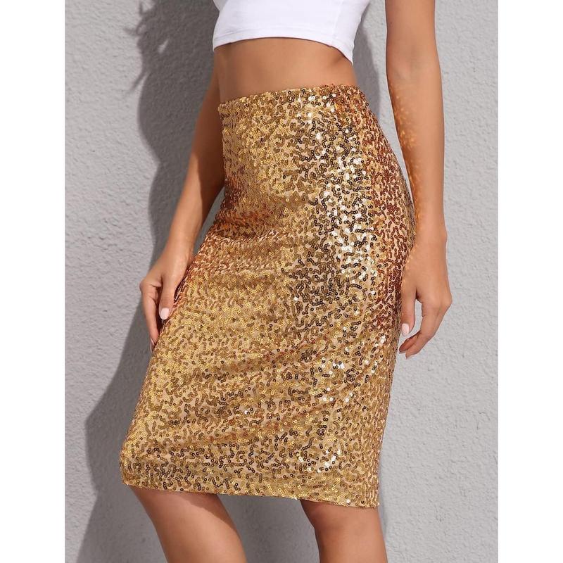 PrettyGuide Women's Sequin Skirt High Waist Sparkle Pencil Skirt Party Cocktail