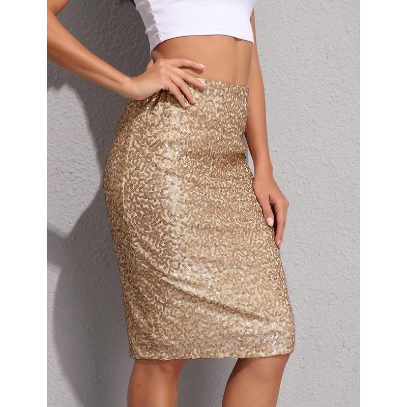 PrettyGuide Women's Sequin Skirt High Waist Sparkle Pencil Skirt Party Cocktail