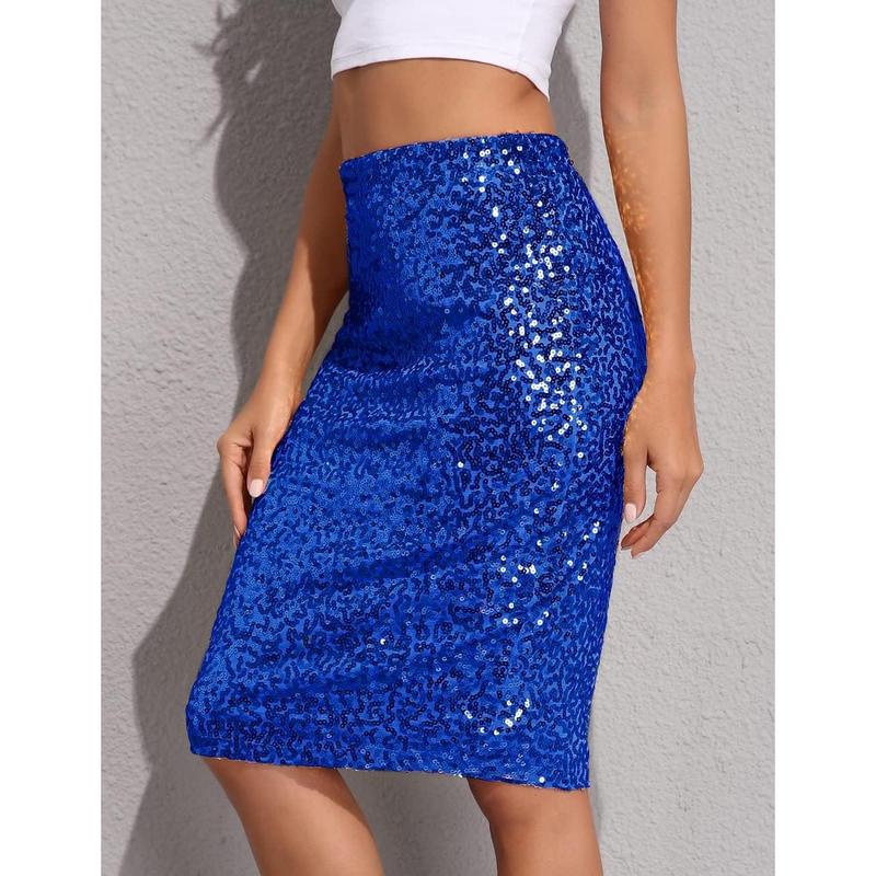 PrettyGuide Women's Sequin Skirt High Waist Sparkle Pencil Skirt Party Cocktail