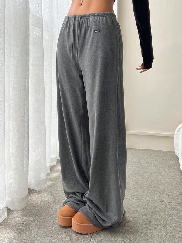 Women's Solid Drawstring Waist Fleece Sweatpants, Casual Comfy Midi Pants for Daily Wear, Ladies Fall & Winter Trousers