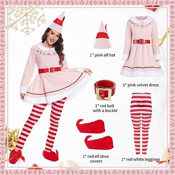 Womens Holiday Budby The Elf Costumes Set Adult Elf Dress Christmas Cosplay Holiday Party Costumes, Womenswear