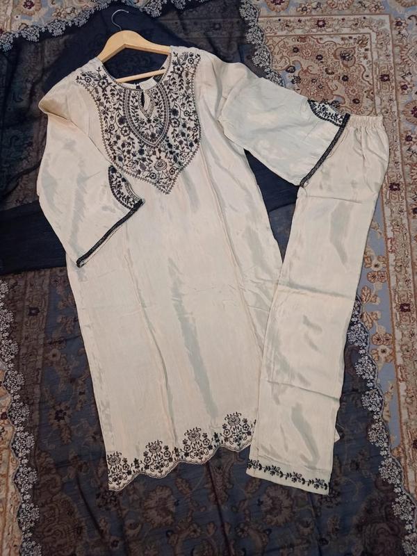 Raw Silk Embroidered Cutwork Suit with Khaddi Net Embroidered Dupatta - Traditional Women's Dress woman dress