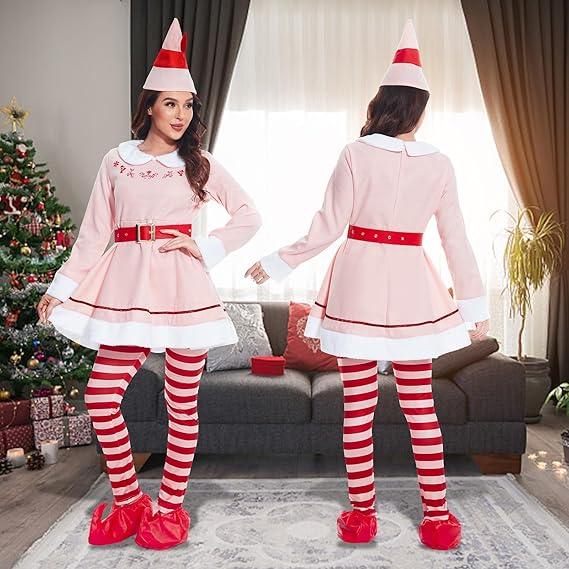 Womens Holiday Budby The Elf Costumes Set Adult Elf Dress Christmas Cosplay Holiday Party Costumes, Womenswear