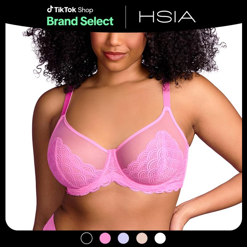 HSIA Mermaid Scales Lace Unlined Full Coverage Plus Size Underwire Bra Mesh Sexy