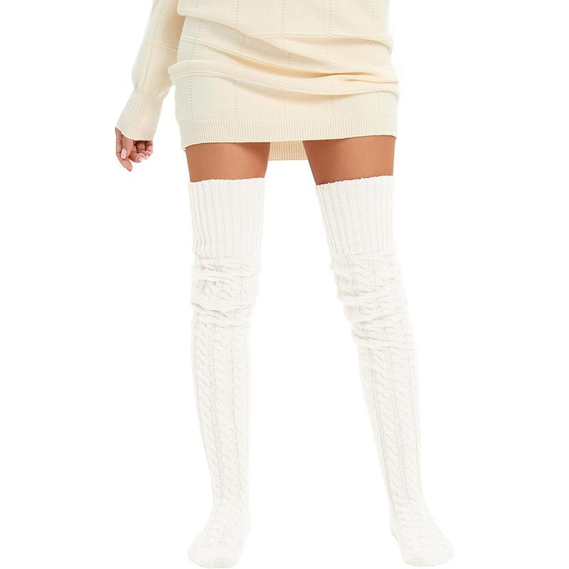 Women's Cable Knit Thigh High Socks Leg Warmers Extra Long Over Knee High Boot Stockings