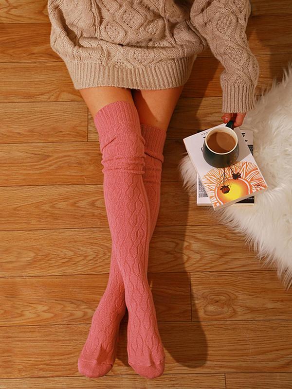 Women's Solid Thermal Knee High Socks, Casual Soft Comfy Warm Socks for Fall & Winter, Women's Socks for Daily Wear