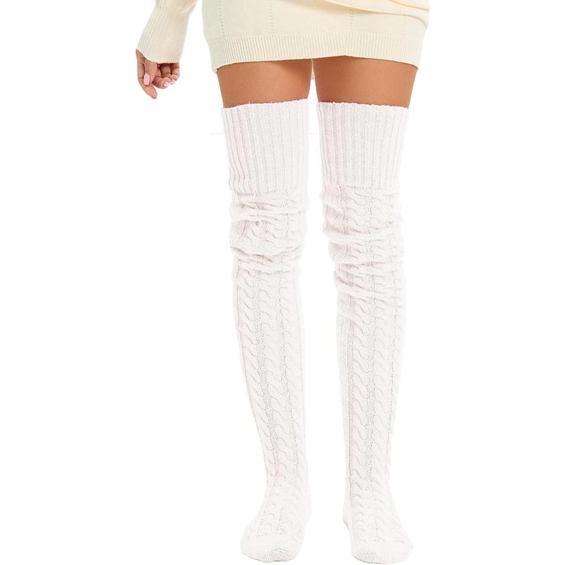 Women's Cable Knit Thigh High Socks Leg Warmers Extra Long Over Knee High Boot Stockings