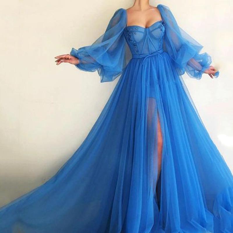 2024 Cross-Border Spring and Summer New European and American Women's Clothing off-Shoulder Mesh Long Sleeve One-Piece Dress Wedding Dress Dress Large Swing Dress