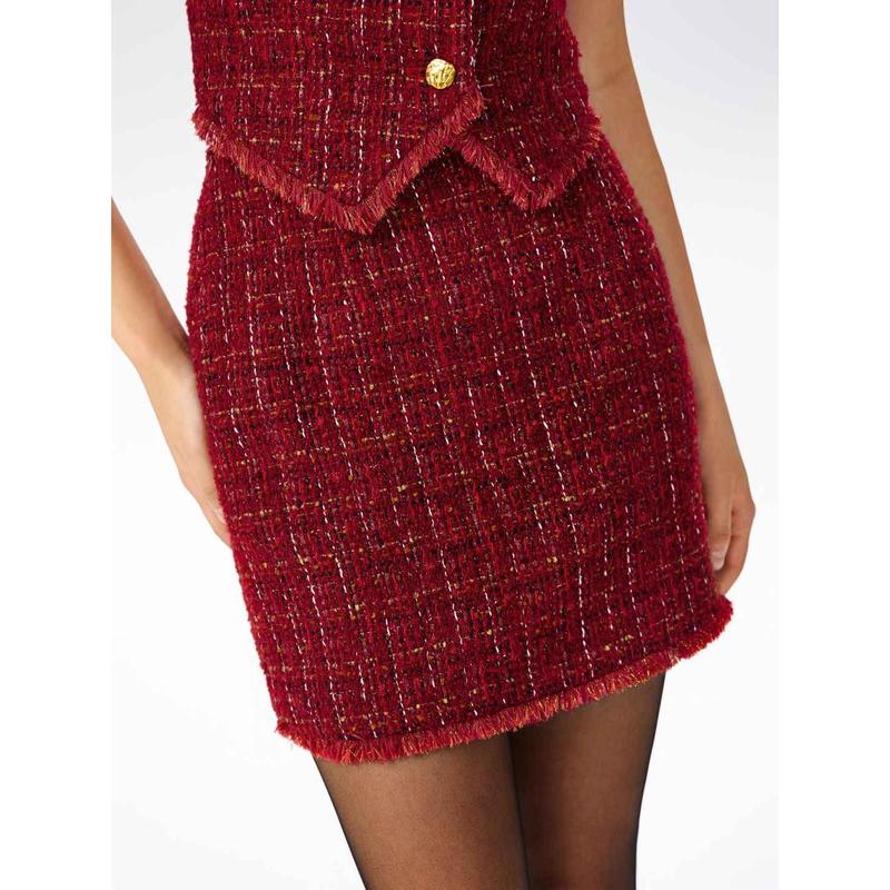 Cider [size 2-26] Tweed Middle Waist Tassel Mini Skirt