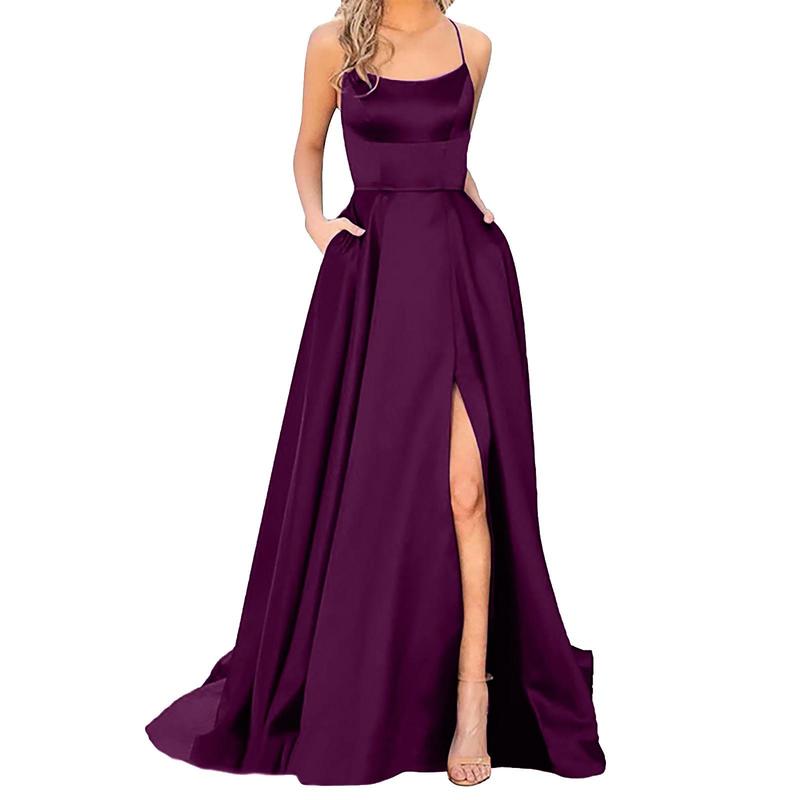 Sexy Nipped Waist Split Prom Dress Elegant Women Party Night Formal Long Evening Spaghetti Straps Dress Elegant Wedding Vestidos Fabric Polyester