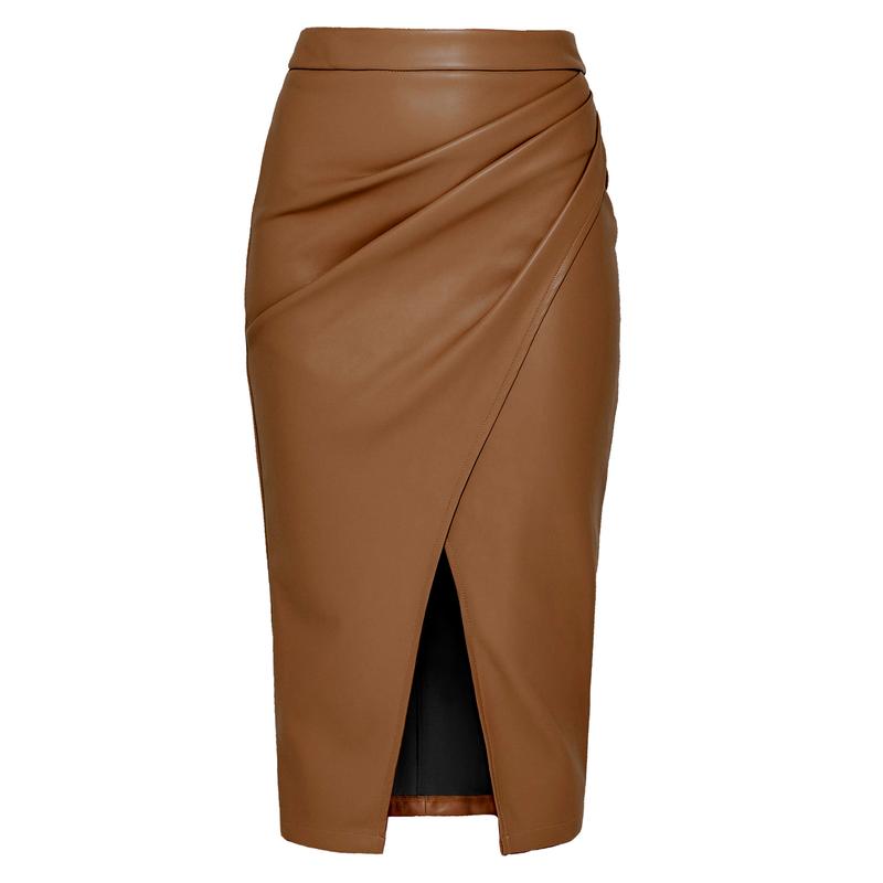 Women's Pu Split Skirt Autumn and Winter High Waist Zipper Heap Pleated Leather Skirt European and American Sexy Hip Skirt