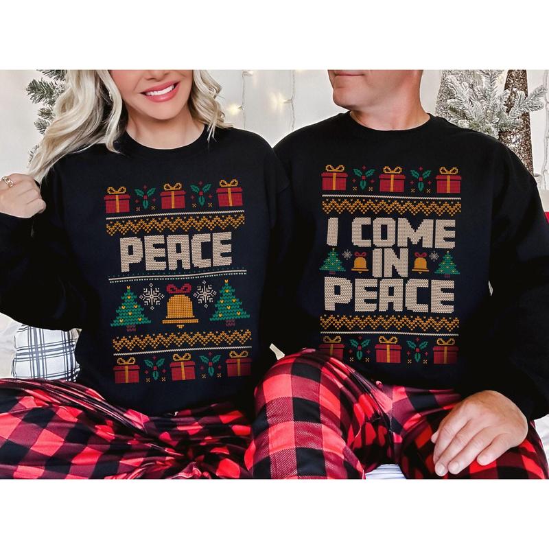 Matching Couples Ugly Christmas Sweater, Ugly Adult Humor Holiday Sweater, I Come In Peace Ugly Christmas Sweater, Ugly Christmas Party V2