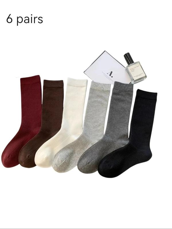 Women's Solid Mid-calf Socks, Casual Comfy Breathable Crew Socks for Fall & Winter, Women's Socks for Daily Wear