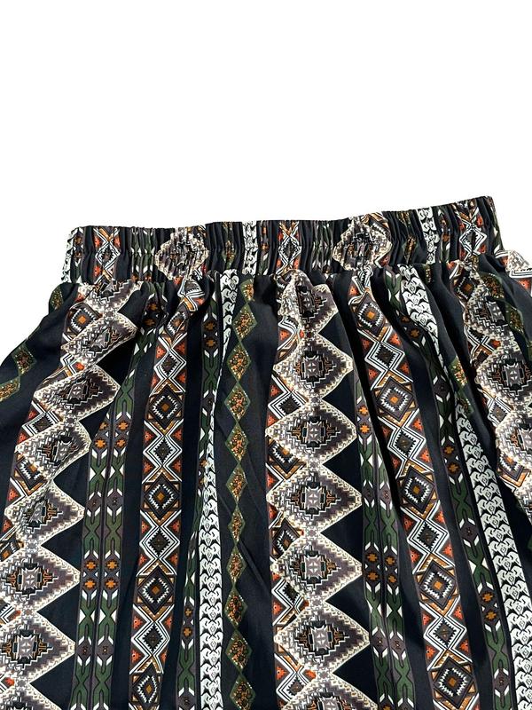 Women's Ethnic Pattern Elastic Waist A Line Skirt, Boho Fashion Casual High Waist Long Skirt for Daily Holiday Vacation Wear, Ladies Bottoms for All Seasons