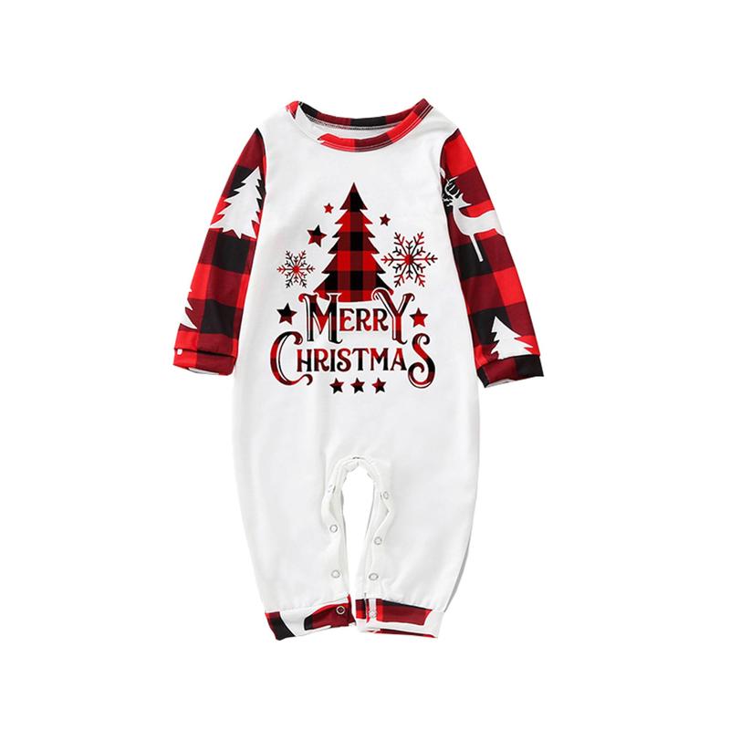 Matching Pajamas For Family, Long Sleeve Round Neck Tree Print Tops+ Trousers Suit  Infants Romper