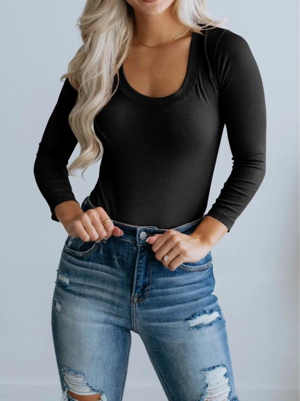 Ribbed Stretchy Long Sleeve Bodysuit H4QDHWVSFK