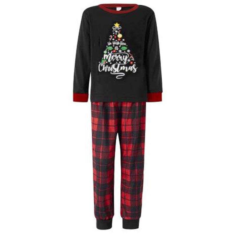 Christmas Family Matching Pajamas Letter Print Long Sleeve Tops and Plaid Pants for Loungewear Soft Sleepwear