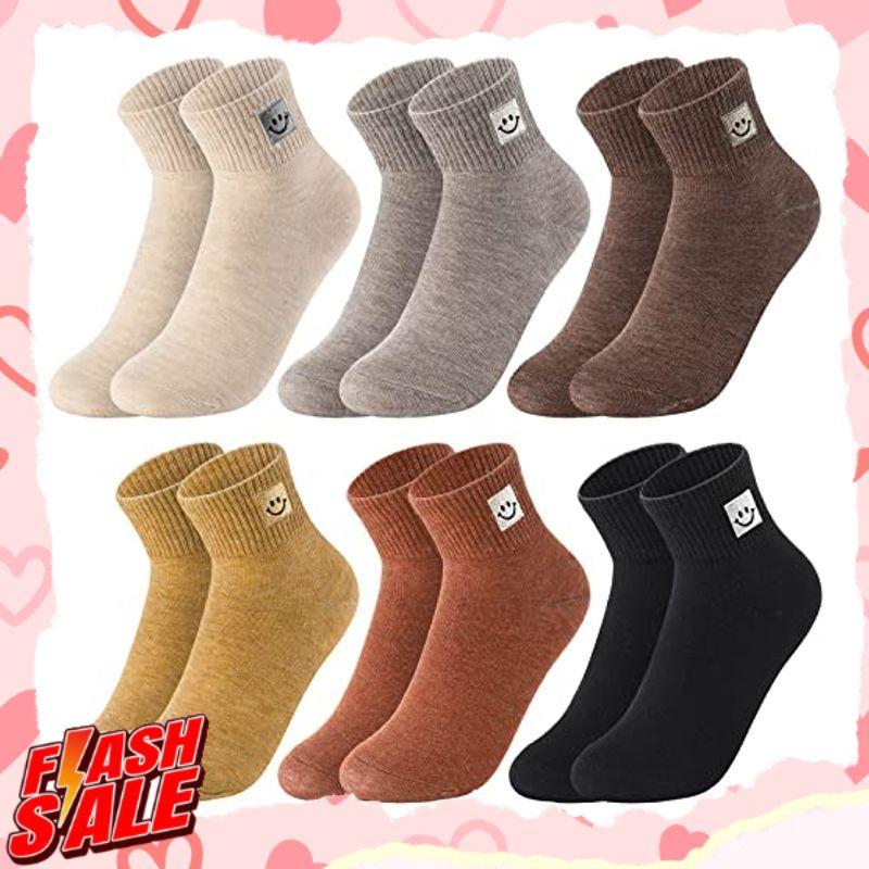 Jiuguva 6 Pairs Smile Face Socks Women Socks Cute Ankle Length Cotton Novelty Socks